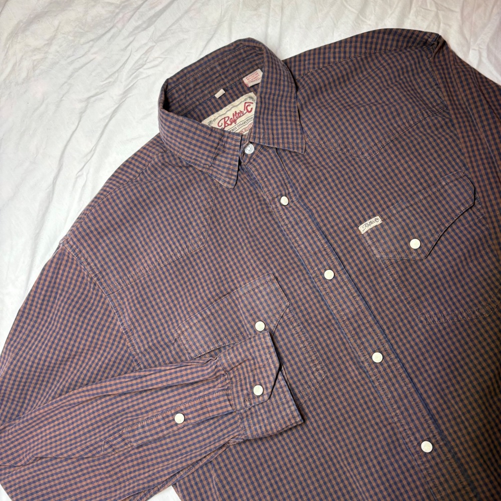 Rafter C Cowboy Collection Premium Quality Men's Long Sleeve Gingham Shirt L‎
